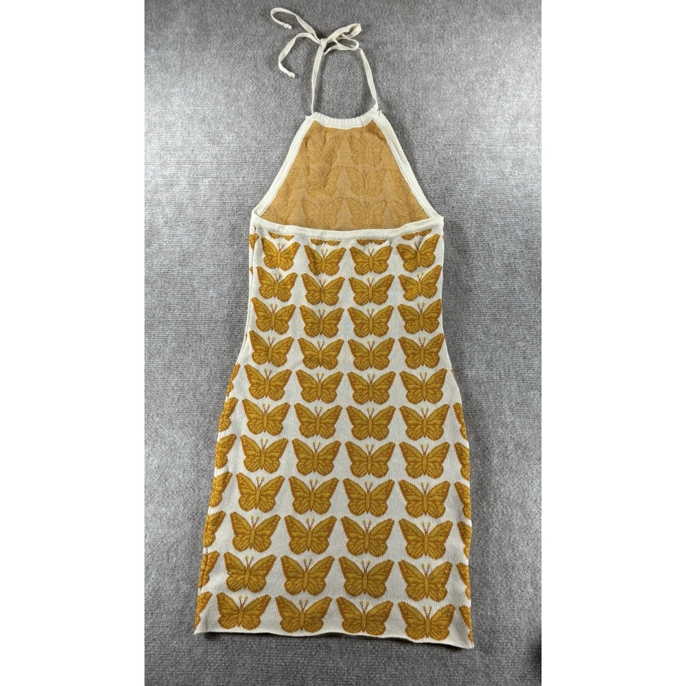 Altar'd State Small Knit Halter Mini Dress Yellow Butterfly Print Boho Retro - Picture 2 of 7